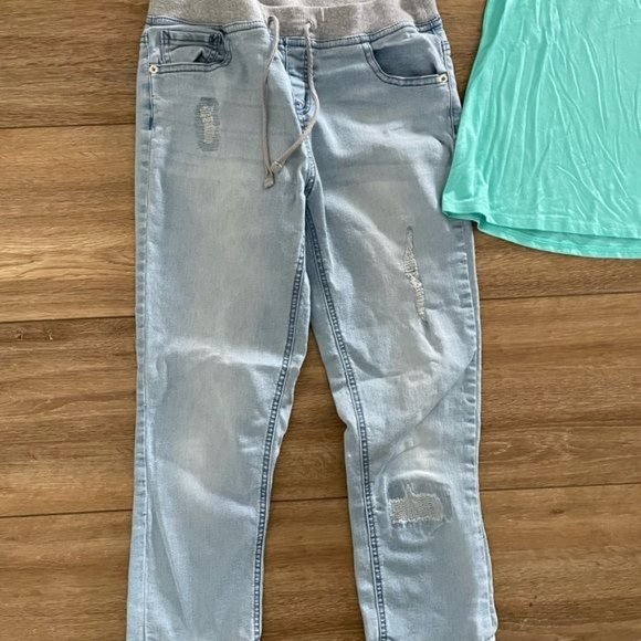 Bundle of 2! Justice Waistband Light Wash Jeans & Justice Kitty Tank Top Sz 18 - Picture 7 of 10